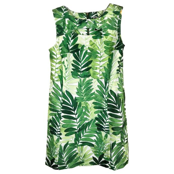 Julian Taylor Size 6 Dress Green Leaf Print Shift Sleeveless Mini Back Zip 1675 - Picture 1 of 9